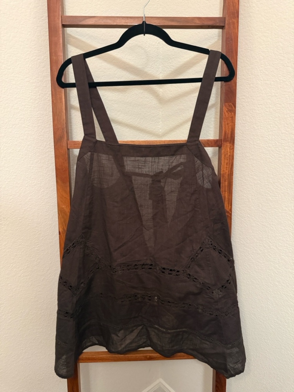 Free People Charlotte Cotton Tie Back Tunic in Double Espresso Brown Size Large